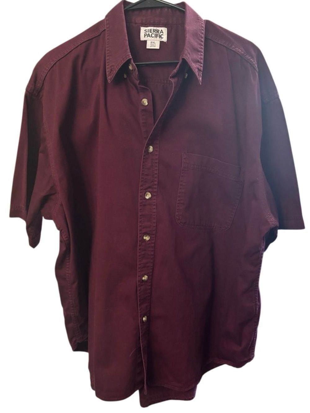 Sierra Pacific 2XL Burgundy Cotton Button Down Shirt Relaxed Fit